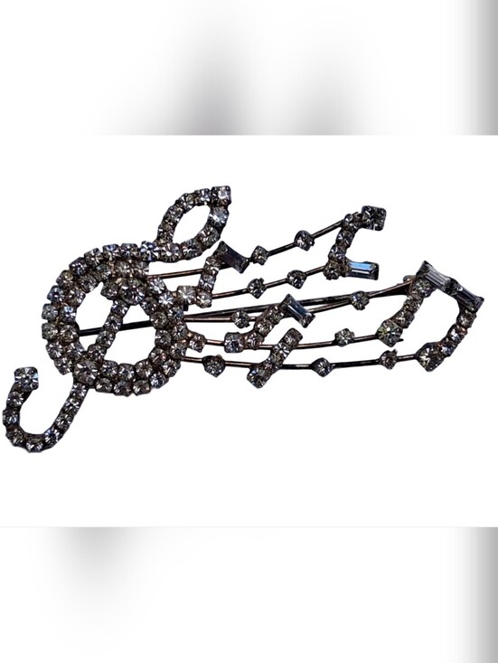 Vintage Jewelry - Vintage Rhinestone Music Notes Treble Clef Statement Brooch